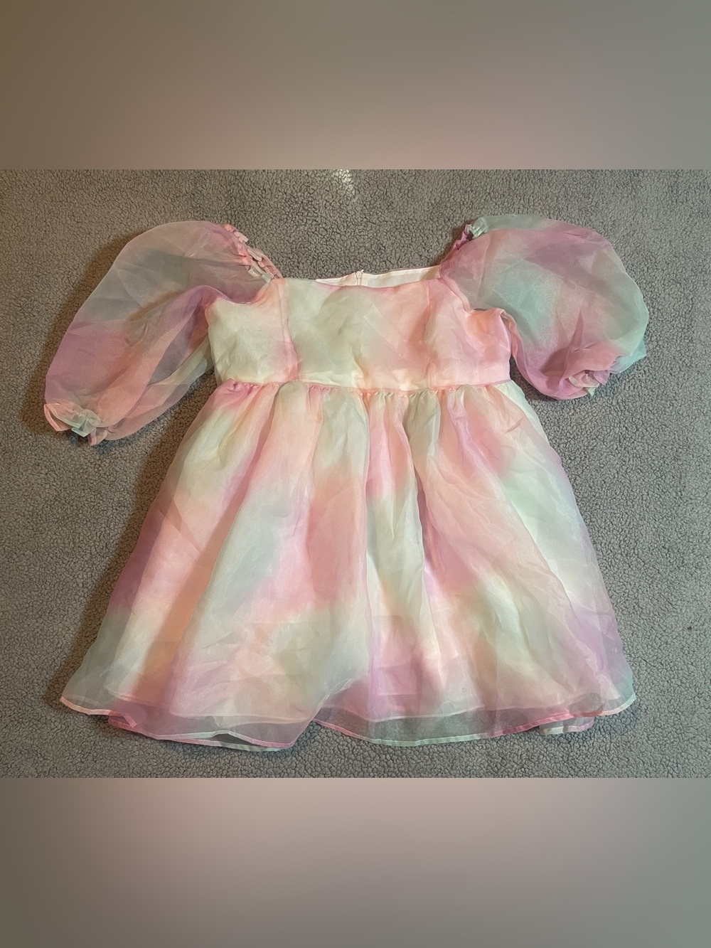 Girls Size 6 Pastel Rainbow Organza Dress Puff Sleeve Princess Party Formal